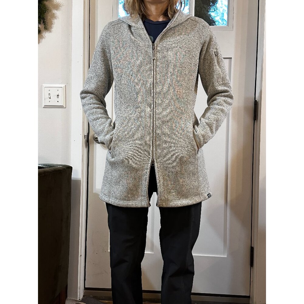 LL Bean Women's Long Sweater Fleece Jacket, medium, salt & pepper